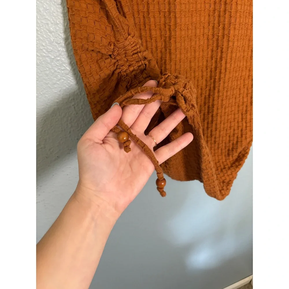 Free People Beach Tate Ruched Side Mini Dress Waffle Knit Pretty Penny Medium